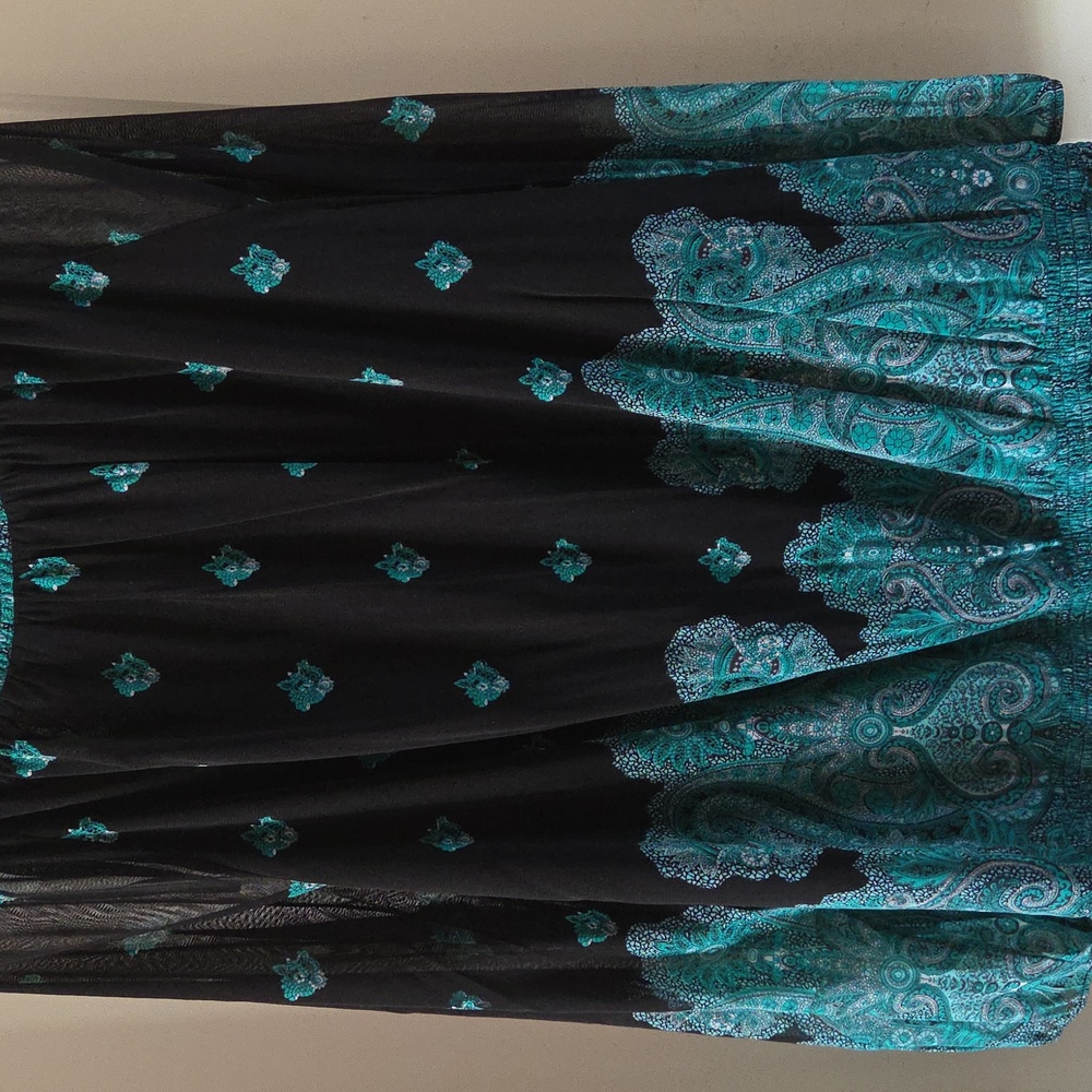 INC International Concepts Black and Teal Patterned Blouse - Picture 4 of 4